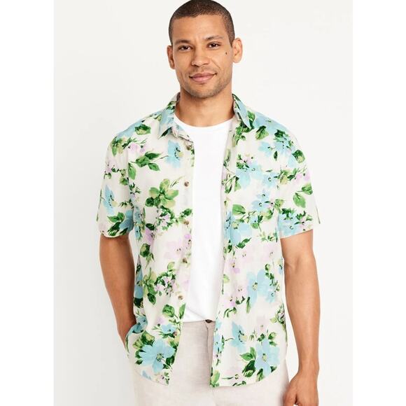 Old Navy Shirt Mens 2XL Everyday Party Regular Fit Tropical Floral Button Front - Picture 2 of 11